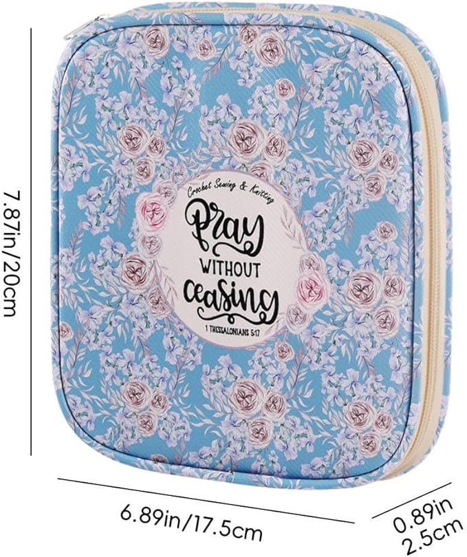 Crochet Hook Case,Portable Zipper Storage Organizer Bag for Crochet Hooks, Knitting Needles, Project & Sewing Supplies, Lightweight,Easy to Hold (No Accessories Included).Sky Blue Rose