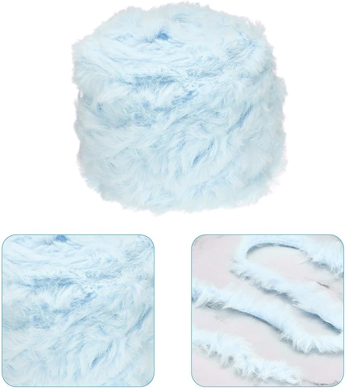 PATIKIL 70yds Faux Fur Yarn, Fuzzy Yarn Crochet Fluffy Yarn Soft Chunky Polyester Plush Fur Eyelash for Crocheting Knit Blanket Rug Sweater Scarf Hat Bear Craft, Light Blue