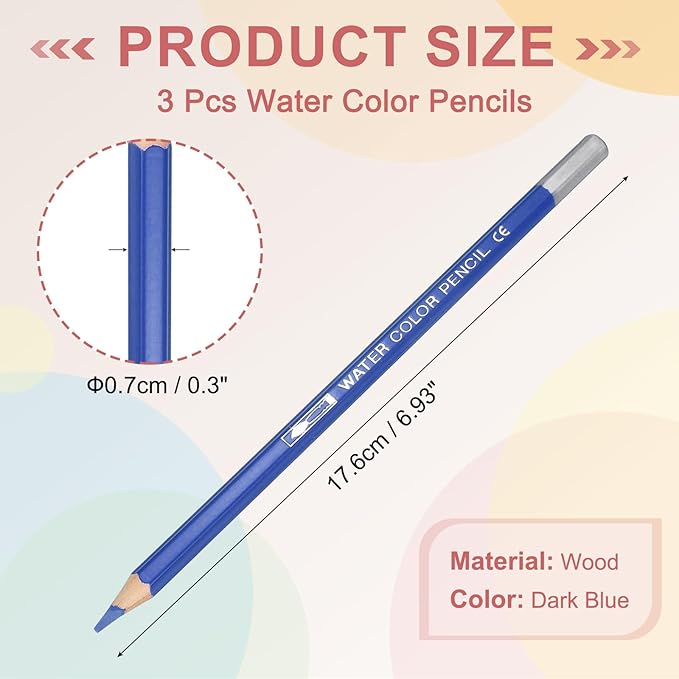 PATIKIL Watercolor Pencils, Dark Blue Color Pencil Set Sketch Coloring Drawing Colored Pencils Bulk Artist Drawing Supplies for Adult Coloring Book Blending, 3 Pcs