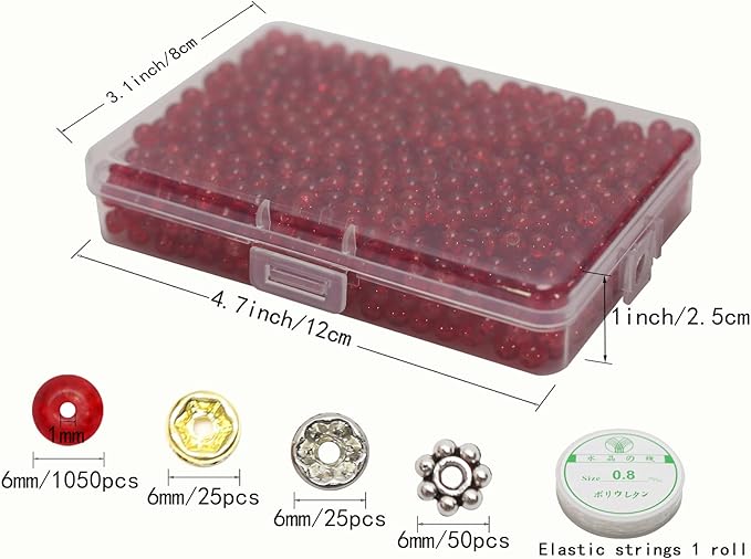 1050pcs Red Crackle Glass Beads Handcrafted Round Lampwork Smooth Loose Beads for Bracelet & DIY Jewelry Making 6mm