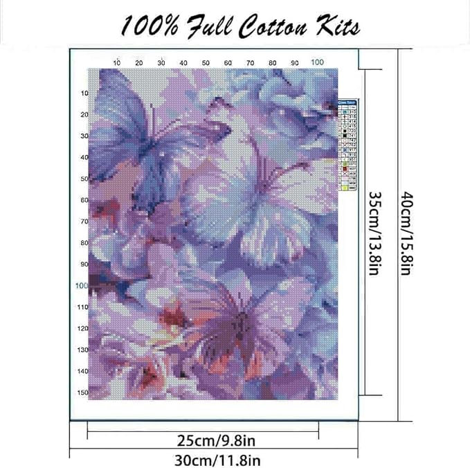 cross stitch kits for adults - butterfly stamped crossstitching kits preprinted 11 count cross-stitch kit for beginner, 11ct prestamped easy pattern needlepoint kits crafts for decor 15.7x11.8 inches