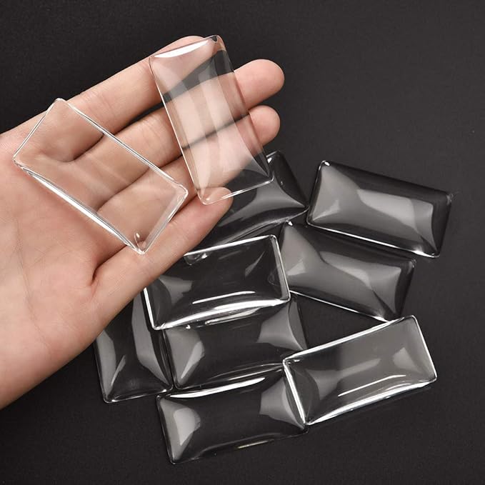 DROLE 30Pcs Large Pendant Trays Kit-15Pcs Cabochon Bezel Trays with 15Pcs Rectangle Glass Dome Tiles for Jewelry Making 25×50mm White K