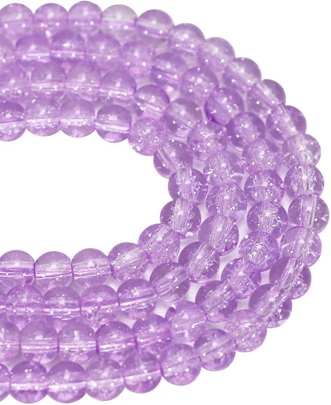 1050pcs Purple Crackle Glass Beads Handcrafted Round Lampwork Smooth Loose Beads for Bracelet & DIY Jewelry Making 6mm
