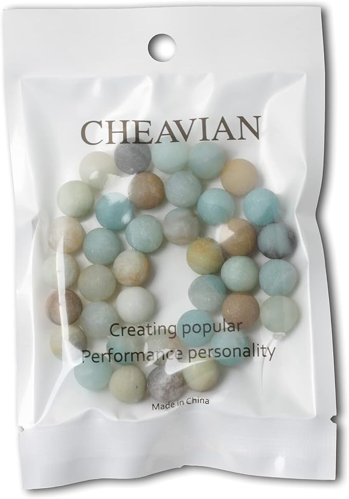 cheavian 35pcs 10mm natural colorful frosted amazonite gemstone round loose beads stone beads for jewelry making diy 1 strand 15"