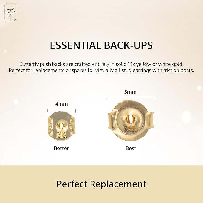 butterfly push backs for stud earrings for women in 14k yellow or white gold better and best by max + stone