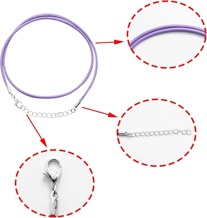 10 Pcs 2.0mm Leather Necklace Cords with Clasp,Waxed Cords,Necklace Ropes for Pendants and Jewelry Making(Light Purple)