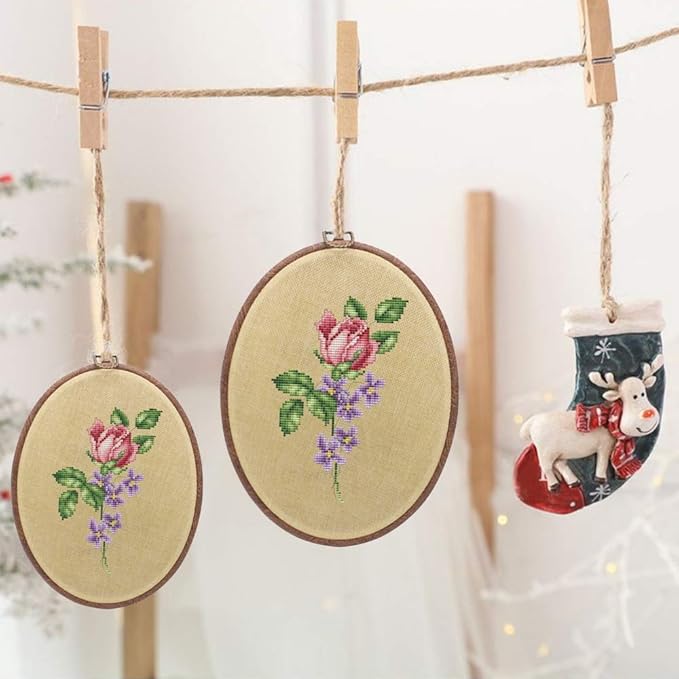 guofa 11'' oval embroidery hoop for cross stitch, 2pcs imitated wood pastic hoops for arts hanging decoration