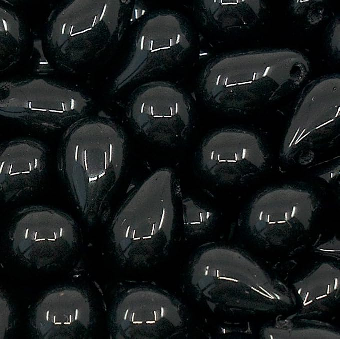 Czech 50-Piece Glass Beads, 6x9mm, Teardrop Jet Black Opaque