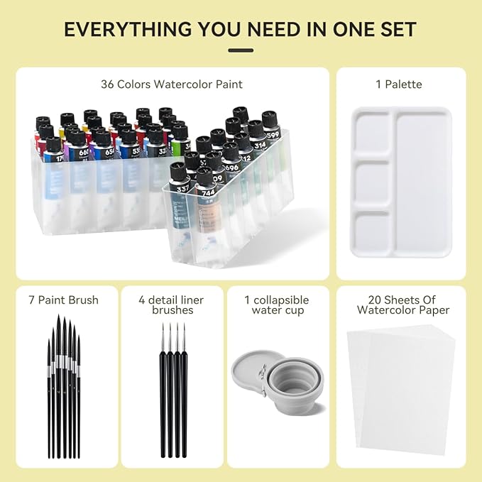 Watercolor Paint Set, 36 Colors Watercolor Set With Practical Plastic Storage Box And Watercolor Tool Kit, Excellent Pigment And Spread Watercolor Paint Tubes,36 x 5ml
