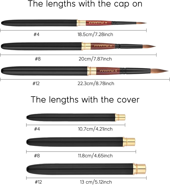 Travel Watercolor Brushes, Fuumuui 3Pcs Plein Air Elegant Sable Water Color Brushes with Pocket Size Leather Pouch Perfect for Watercolor Gouache Ink Painting