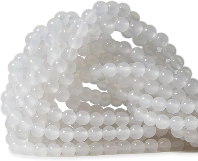 60PCS 6mm Natural White Agate Gemstone Round Loose Beads for Jewelry Making 1 Strand 15"