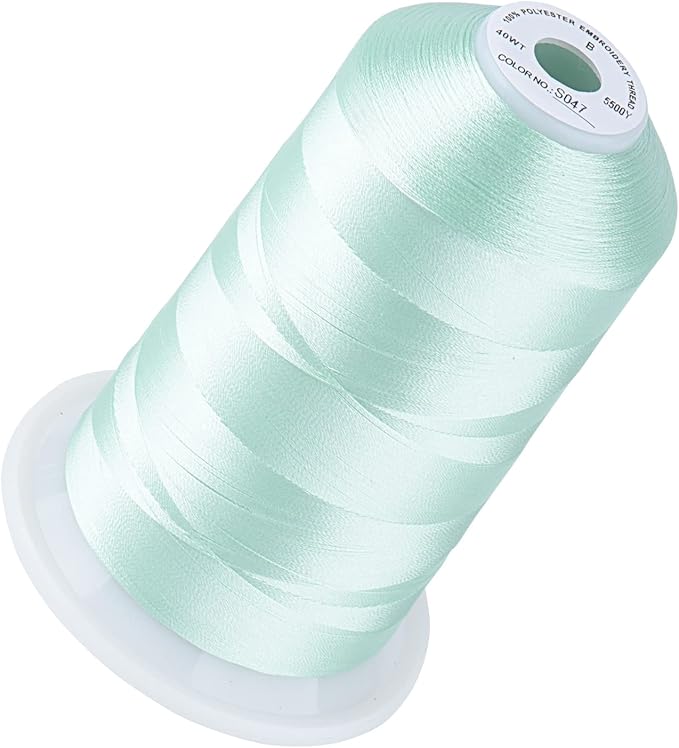 Simthread 5500Yds Embroidery Thread, 5000M High-Yardage 40WT 100% Polyester Thread – 170+ Vivid Colors, High-Speed Rated – Compatible with Brother, Singer, Janome & More - Light Seafoam S047