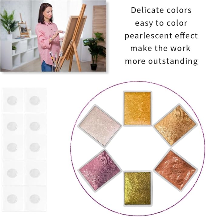 Art Supplies Handmade Watercolor Paint Set - 6 Metallic Gold Colors Half Pans Glitter Solid Water Color- Metal Case Sparkle Pearlescent Watercolour for Artists,Fairytale