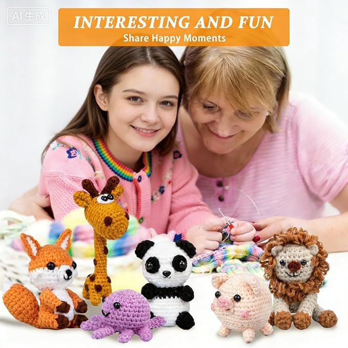 Crochet Animal Kit – 6 PCS Crochet Kit for Beginners, Knitting Kit with Step by Step Videos, Yarn, Crochet Hook, Knitting Kit for Beginners, Great Birthday Holiday Gift (Crochet 1)