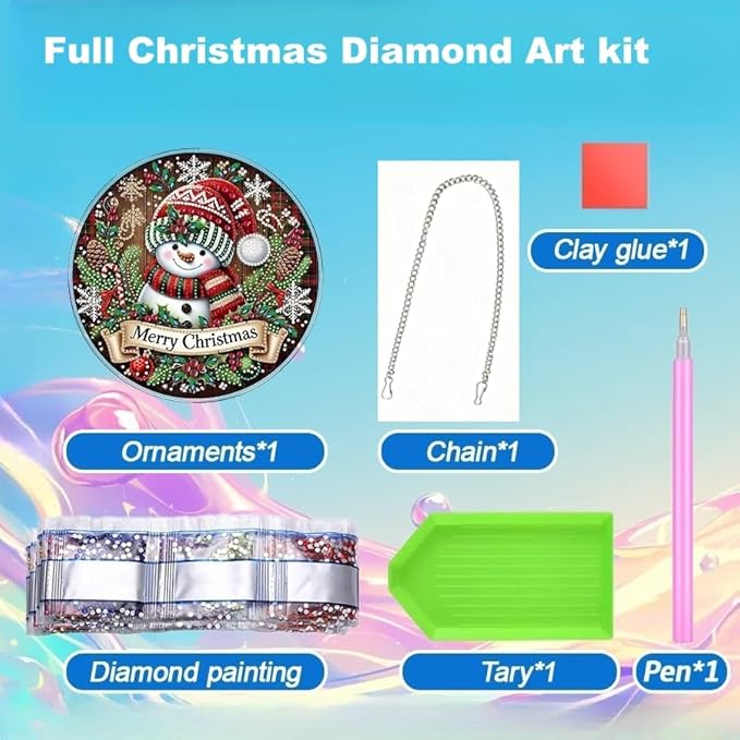 DIY Christmas Wreath Hanging Diamond Art Painting Kits for Adults, Special Shape Snowman Double Sided Acrylic Rhinestone Painting, Window Wall Hanging Ornament Pendants for Home Garden Decor (Snowman)