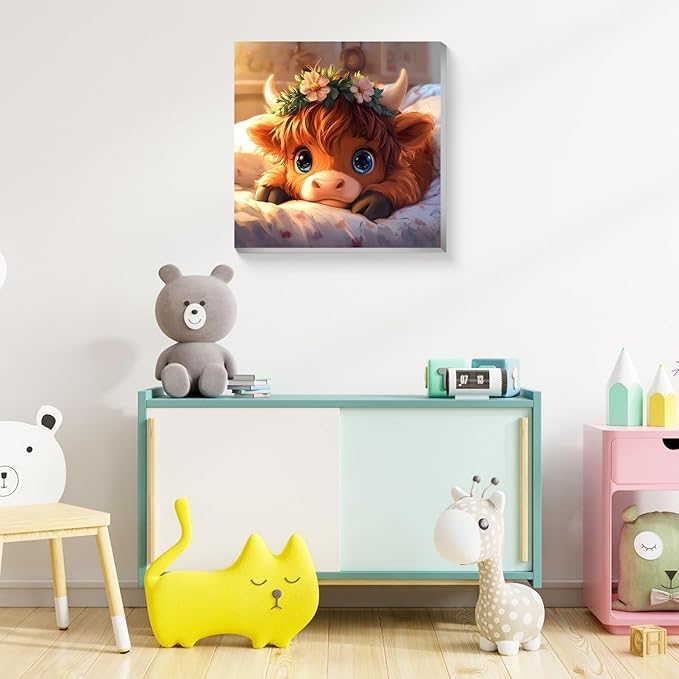 Reivworl Paint by Numbers Kit for Kids with Frame and Easel, Cow Paint by Number for Kids Age 6-8-12, Acrylic Paint by Numbers for Gifts and Home Decor (8X8 inch)