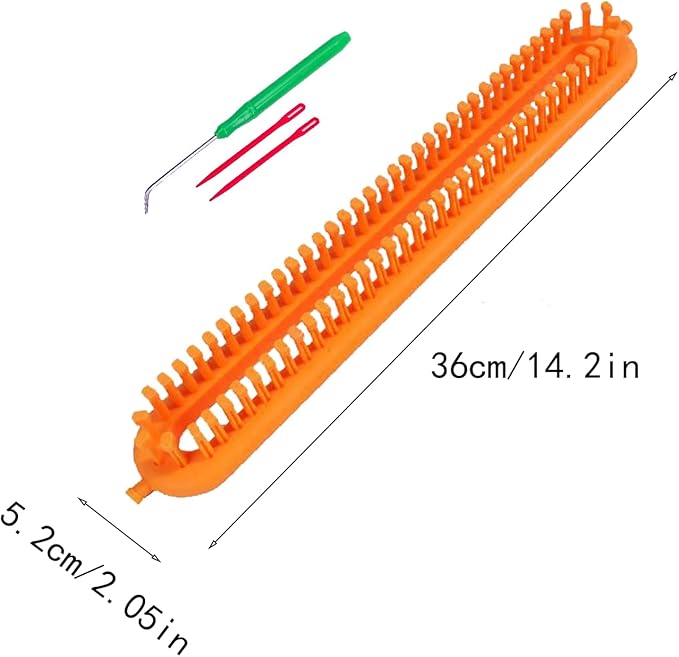Dense Teeth Rectangle Knitting Looms，Plastic Weaving Looms Set，Weaving Loom，Scarf Hats Making Tools，DIY Crocheting Handmade Craft Kit with a Crochet Hook and Needle for Knitting Lovers，36 cm (Yellow)
