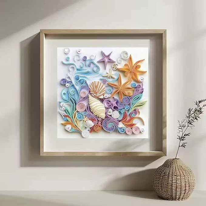 ZQEATRY Shell Starfish Diamond Art Kits for Adults,DIY Specail Shape Diamond Painting Kit for Adult Beginners, 5D Diamond Painting Crystal Rhinestones Art, Home Wall Decor 12 x 12inch
