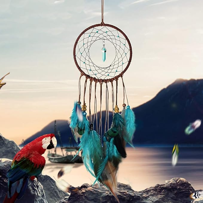 FANDOL DIY Dream Catcher Making Kit, Macrame Dream Catcher Craft Supplies for Kids Bedroom Wall Decor Nursery Baby Room Hanging Wedding Ornaments Party Handmade Gift (Turquoise)