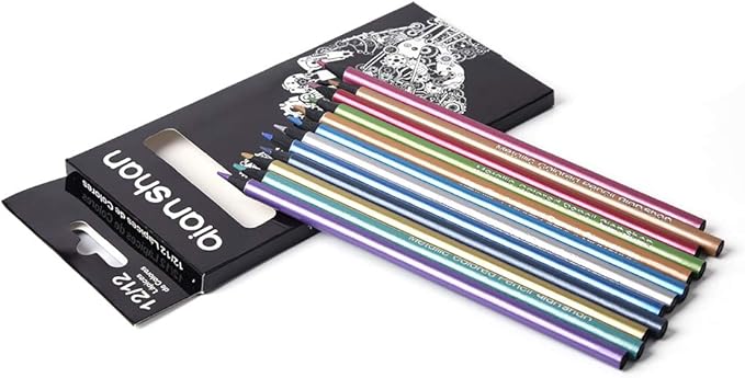 qianshan Metallic Colored Pencils 12 Colors - Non-toxic Black Wood Colored Pencils Pre-sharpened Wooden Sketching Pencils Set for Adults Coloring Book, Art Drawing, Black Paper, No Duplicates