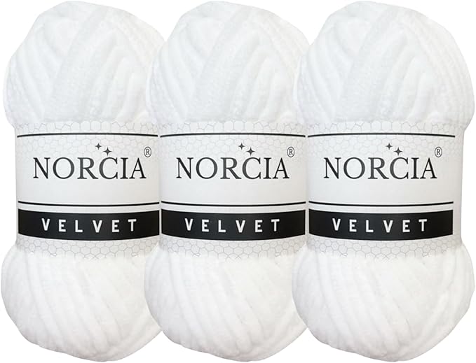 Soft Velvet Yarn Chenille Yarn for Crocheting Baby Blanket Yarn for Knitting Amigurumi Yarn Fancy Yarn for Crochet Weaving Craft (White, 3 Skeins)