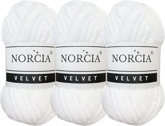 Soft Velvet Yarn Chenille Yarn for Crocheting Baby Blanket Yarn for Knitting Amigurumi Yarn Fancy Yarn for Crochet Weaving Craft (White, 3 Skeins)
