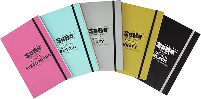 SoHo Urban Artist Brick Sketchbook Journals, 20 Pack, for Sketching, Drawing, Colored Pencils, Graphite, and More - Mixed Media 5.5"x8.5" (200 GSM, 40 Sheets)