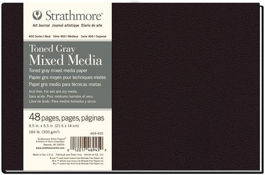 Strathmore 469-405 Hardbound Mixed Media Art Journal, 8.5" x 5.5", Toned Gray, 48 Pages