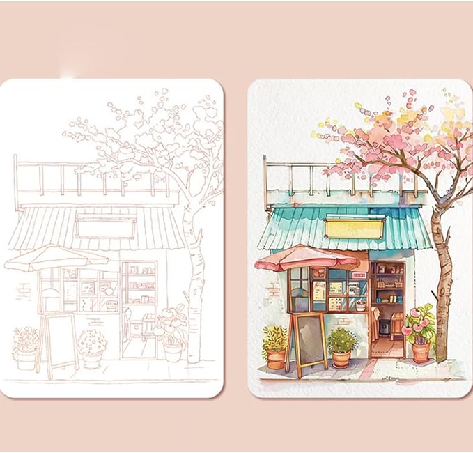 RGBMIX Watercolor Coloring Book for Adults Stress Relief Foldable Painting Pad with 24-Color Paint (Quiet Time)