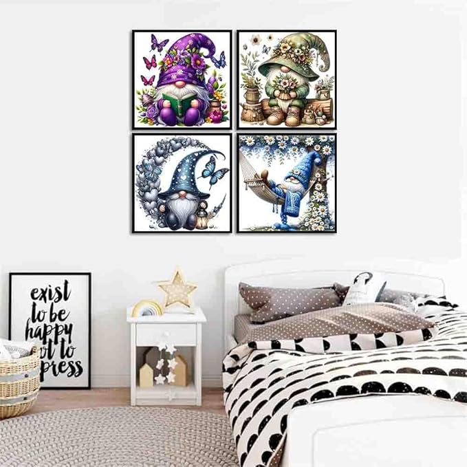 4 pack gnome cross stitch kits for adults beginner,counted cross stitch kits printed stitching cute patterns dimensions needlepoint art crafts embroidery kits for adults beginners (13.7x13.7 inch)