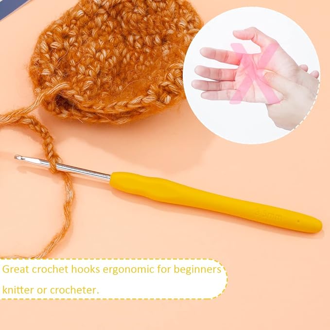 Crochet Hook, 3.5 mm Ergonomic Crochet Hook, Crochet Needles for Arthritic Hands, Knitting Needles with Soft Handle Beginners and Experienced Hobbyists (3.5 mm)