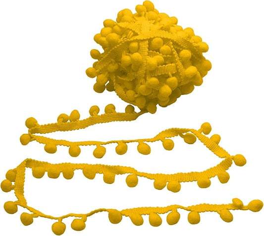 Homiest 10 Yards Pom Pom Trim for Sewing, 1 Inch Wide Gold Ribbon Bundles Textured Fabric Fringe Ribbon, 13mm Ball Pompom Trim for DIY Crafts Curtain Clothes Pillow Home Decoration