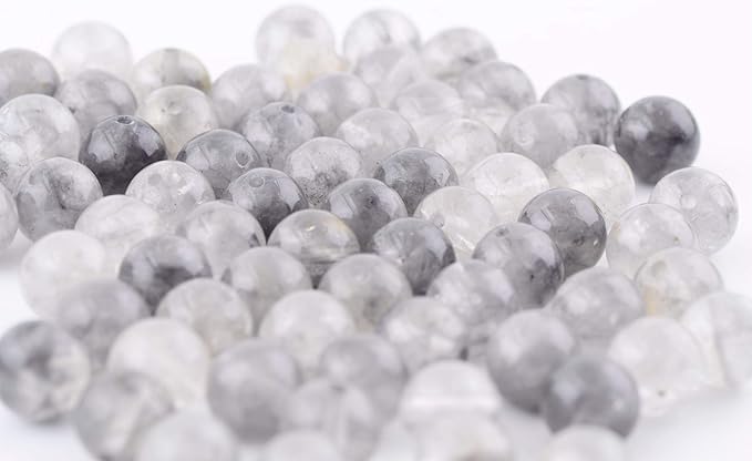 Natural Stone Beads 100pcs Round Genuine Real Stone Beading Loose Gemstones Hole Size 1mm DIY Smooth Bead for Bracelet Necklace Earrings Jewelry Making (Gloud Grey Quartz, 8mm)