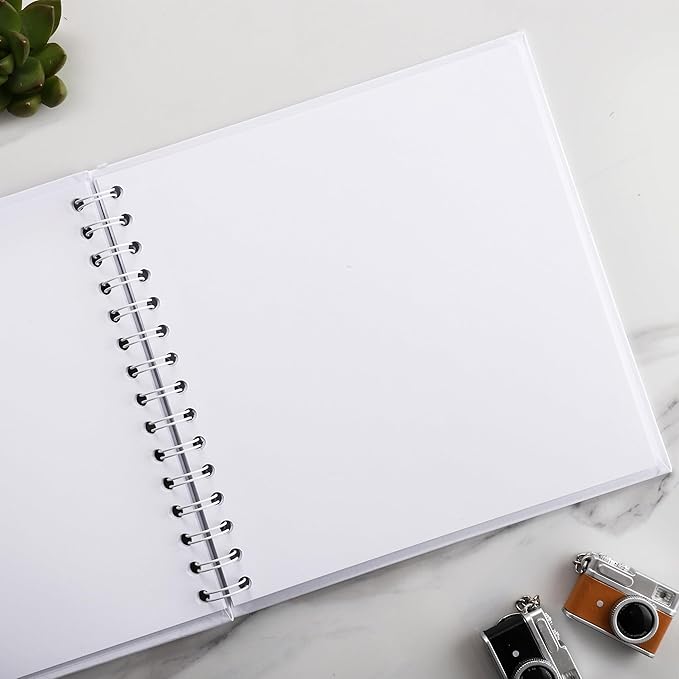 Scrapbook 8 x 8 Inch DIY Square Photo Window + 3 Corner Stickers, Photo Album Hardcover Kraft Paper White 20 Sheets/ 40 Pages