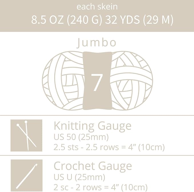 Chunky Chenille Yarn for Crocheting/Arm Knitting, Super Soft Jumbo Knit Blanket Yarn Beige 6 Pack (32 yds, 8.5 oz Each Pack)