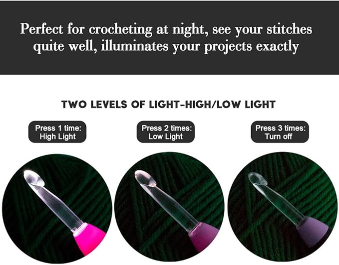 Vidillo Crochet Hooks Lights Set with Case, Ergonomic Rechargeable Lighted Hooks,9 Interchangeable Heads Hooks with a Crochet Hooks Case, Knitting Knit Needles Weave Yarn Sewing DIY Craft (Purple)