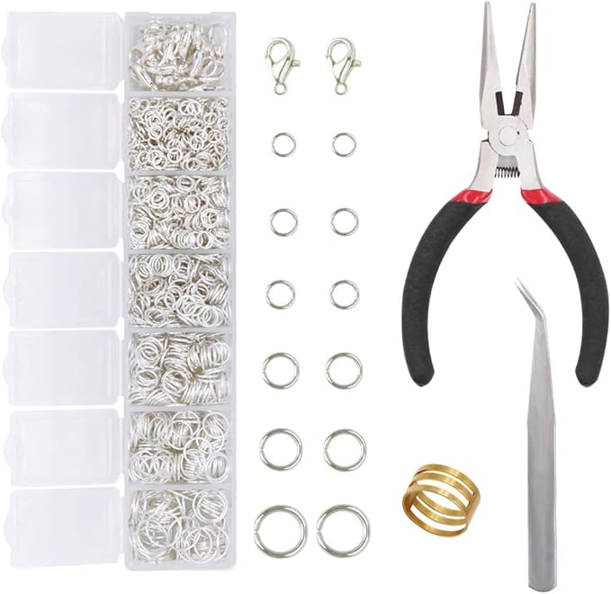 EuTengHao 1504pcs Jewelry Repair Tools Kit with Jewelry Pliers, Jump Rings Opener, Tweezers, Lobster Clasps, Bright Silver