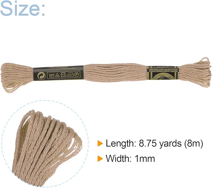 HARFINGTON 12 Skeins Embroidery Floss 8m Each Egyptian Long Fiber Cotton Cross Stitch Thread 26S/2x6 for Embroidery Projects Bracelet, Light Khaki