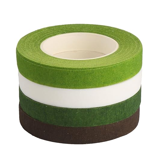 DECORA 4 Rolls 1/2" by 90' Floral Tape for Stem Wrap Dark Green Green Coffee White