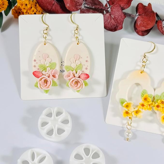 Xaekicr Polymer Clay Flower Petal Cutters – 8 Pcs Round Clay Cutters for 3D Floral Earrings, DIY Clay Tools for Polymer Clay Jewelry Making
