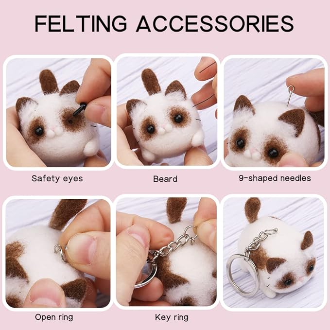 QMNNMA Needle Felting Kit for Beginners, DIY Wool Felt Materials Set, Animals Needle Felting Supplies and Instruction for Needle Felting Craft Project and DIY Handmade