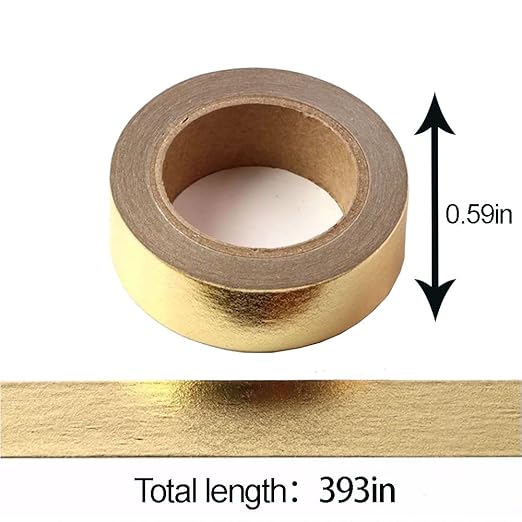 Foil Washi Tape,2 Rolls 5/8" x 393 inches(15mm*10M) Washi Tape, Masking Tape Craft Supplies Tape for Scrapbooking DIY Craft DecorativeFoil Washi (Gold)