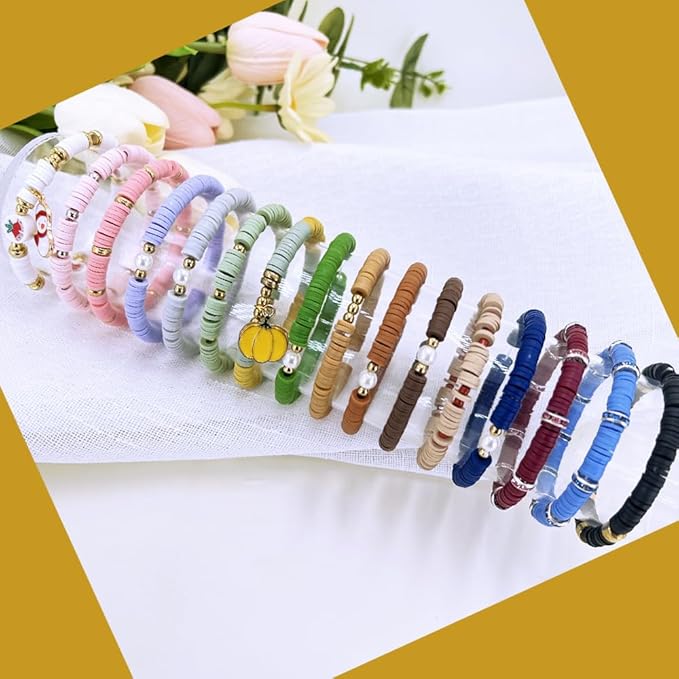 10 Strands Clay Bead, Heishi Beads for Bracelet Stack, Earth Tone Clay Beads for Adults, Flat Beads Kit for Friendship Bracelets, Neutral Beads Bracelet Making Kit(Grey)