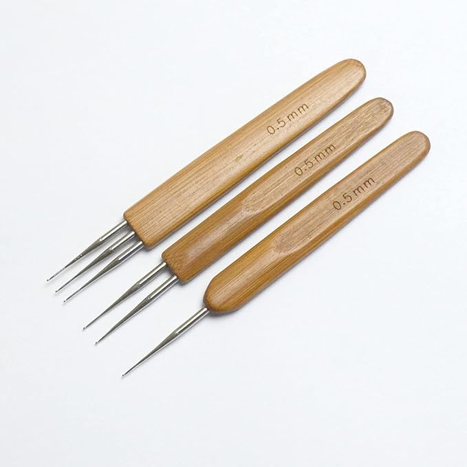 Luwigs 3pcs/Set 0.5mm Dreadlock Crochet Hook for Hair (1 Hook, 2 Hooks,3 Hooks) Dreadlock Needle Tool for Braid Bamboo Dreadlock Crochet Hook Dreadlocks Crochet Needle for Dreads Tool