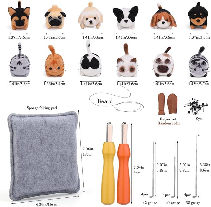 Mayboos Needle Felting Kit, 12 Pieces Doll Making Wool Needle Felting Starter Kit with Instruction, Felting Foam Mat and DIY Needle Felting Supply for DIY Craft Animal Home Decoration