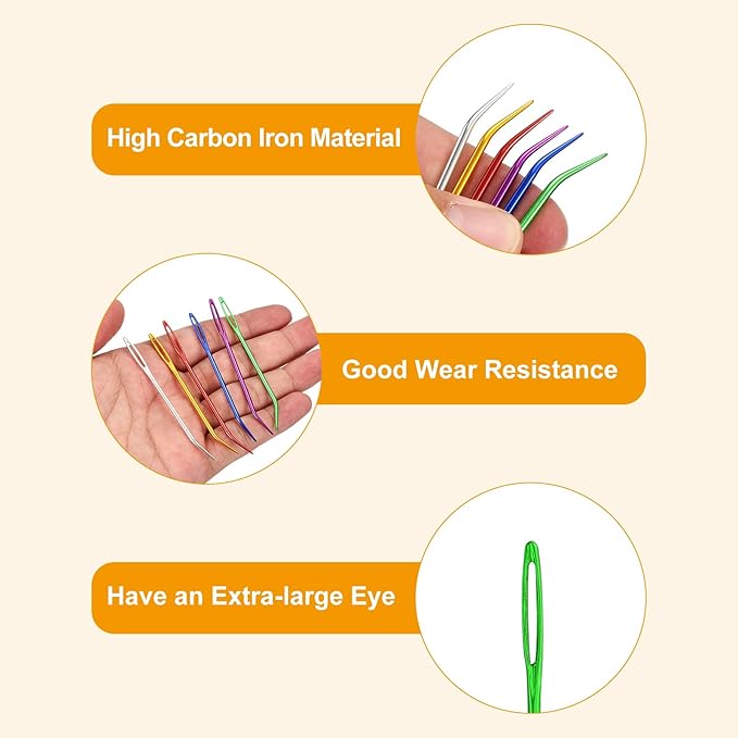 uxcell 8 Pcs Yarn Needle Kit, 2.76 Inch Tapestry Needles Bent High Carbon Iron Large Eye Sewing Darning Needles Hand Sewing Needles with Storage for Hand Sewing Art Crafts, Green