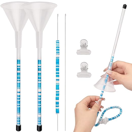 Beading Funnel, Beading Tools Kit for Clay Bead, 2 Pcs Clay Beading Tool Set for Jewelry Making Clay Beads Bracelets and Nacklaces Making,Beading Needles,Clip