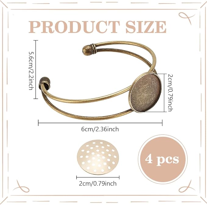 FREEBLOSS 4 Set Bracelet Bazel Settings Embroidery Bezel Pendant Trays Blank Frame for Embroidery Round Pendant Tray Charm for DIY Jewelry Making Needlepoint Supplies