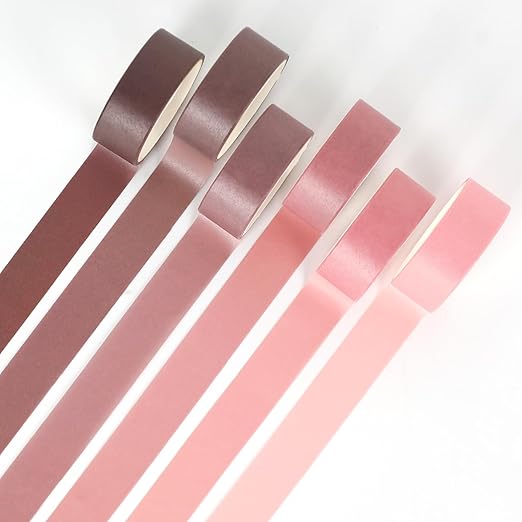 Whaline 6 Rolls Pink Washi Tape Set 6 Gradient Colors Masking Tape Solid Color Decorative Tape for DIY Crafts Scrapbook Journal Planner Gift Wrapping Supplies, 60 Ft