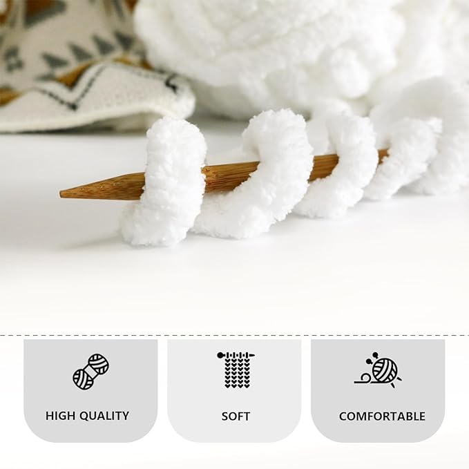 White Chunky Chenille Yarn for Crocheting Bulky Thick Fluffy Yarn for Knitting,Super Bulky Hand Blanket, Soft Plush Yarn Crochet Carpet/Scarf/Cushion/ 8 Jumbo Pack(63.76oz/197.68yd